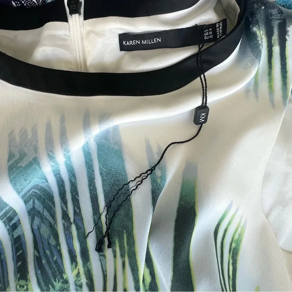 NWOT Karen Millen Signature Stretch palm tree tropical print pencil shift dress